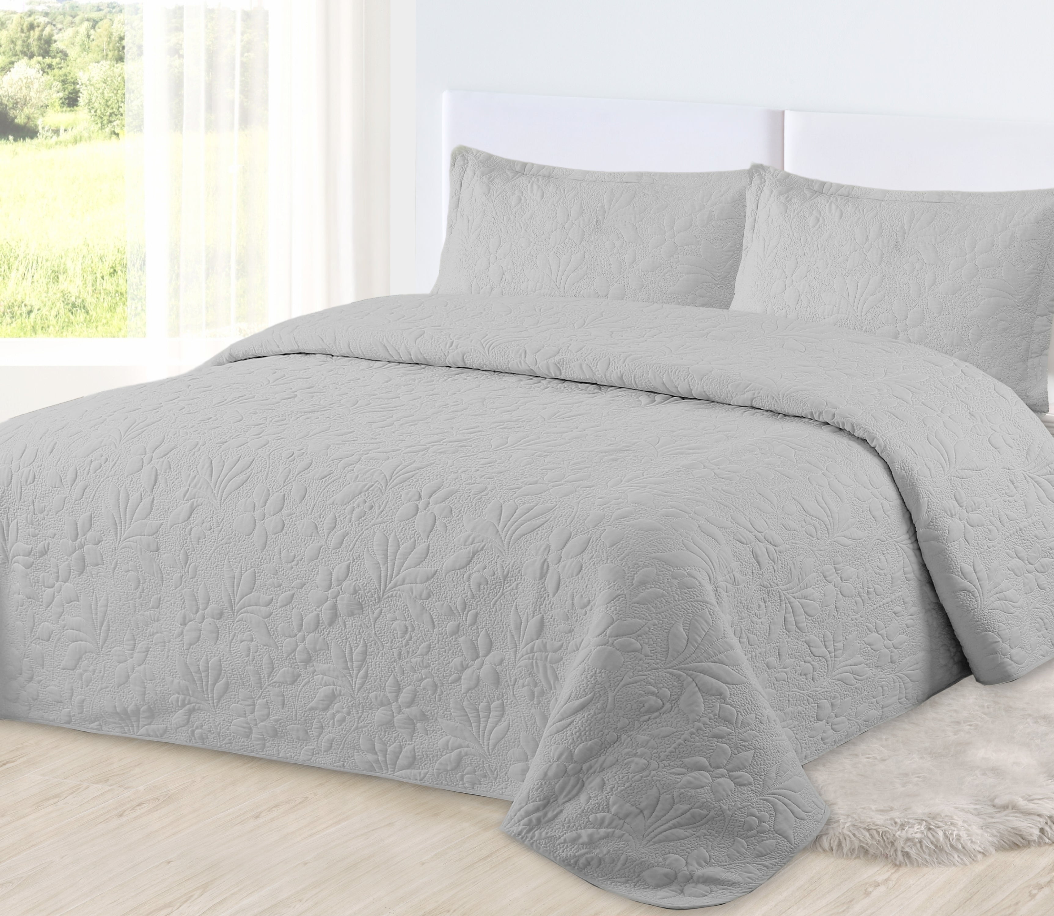 Colcha en Algodón Coral Gris